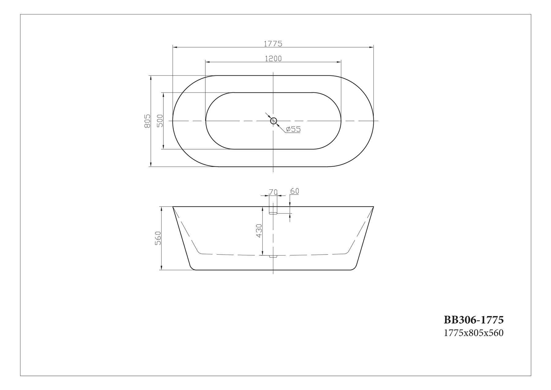 Акриловая ванна BELBAGNO BB306-1775