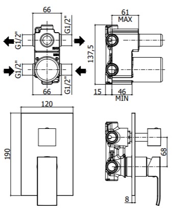 Смеситель встраиваемый для душа на 2 выхода Paffoni ELLE EL018NO/M встраиваемый на 2 выхода Черный матовый