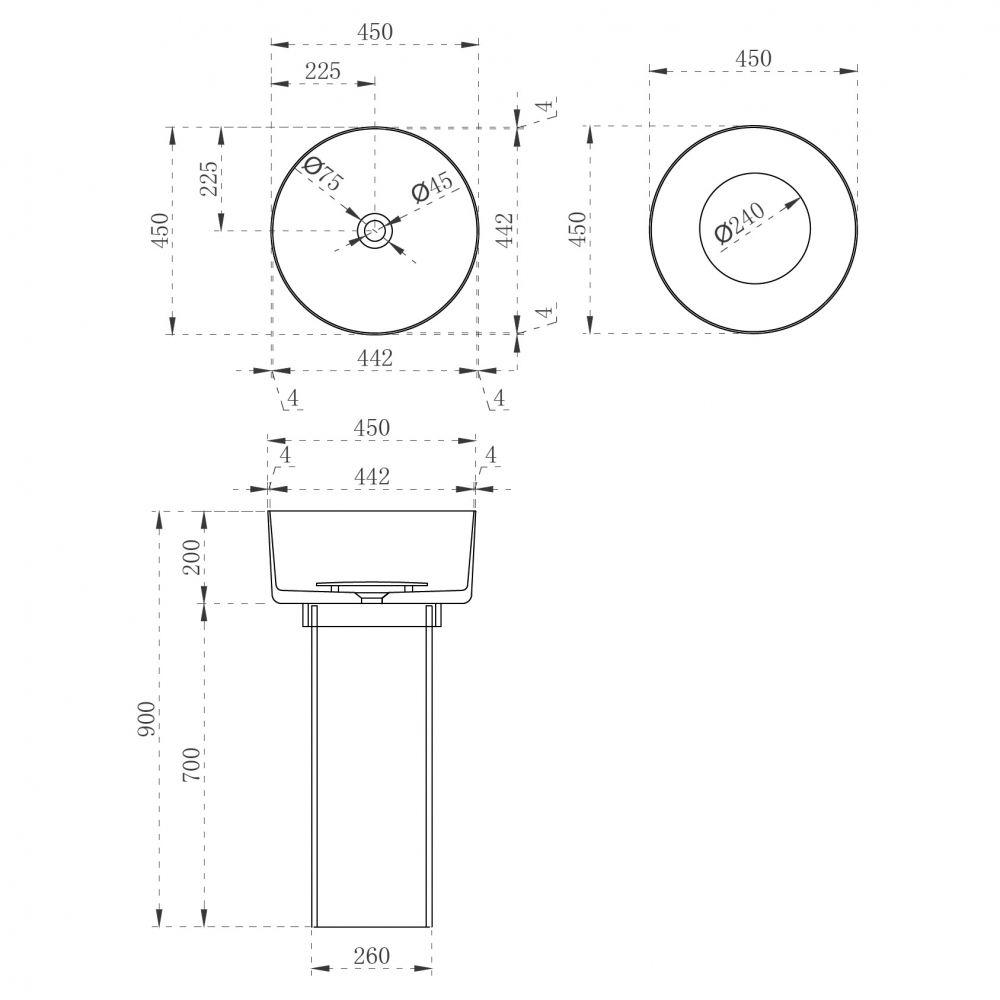 Раковина отдельностоящая прозрачная ABBER Kristall AT2702Onyx черная