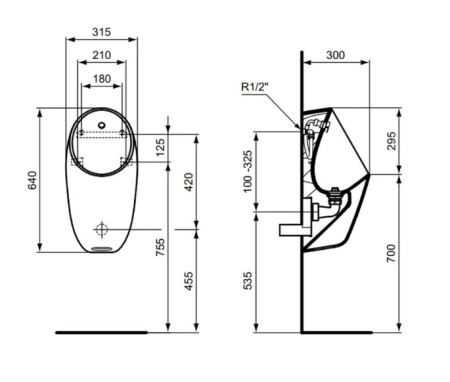 IS I.life Писсуар, нижняя подводка, с крепежами и фитингами в комплекте