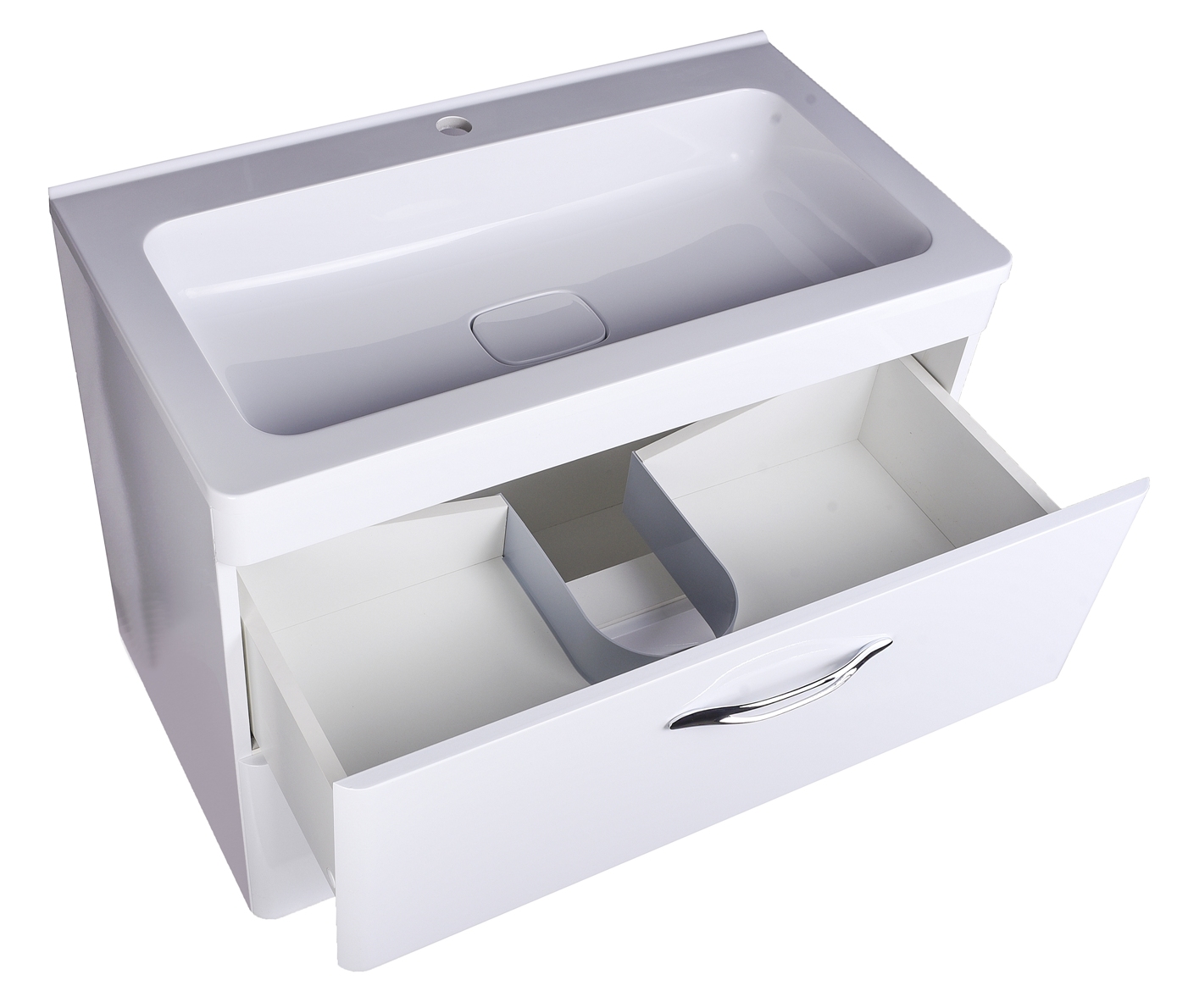 Тумба подвесная "Каре 80" (2 ящ.) Люкс белая, PLUS