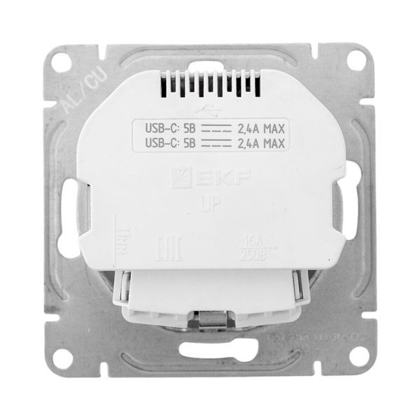 Розетка СП Эпика 16А с 2 USB-C с заземл. защ. шторки механизм алюм. EKF UP1-SOA-111-2USBC