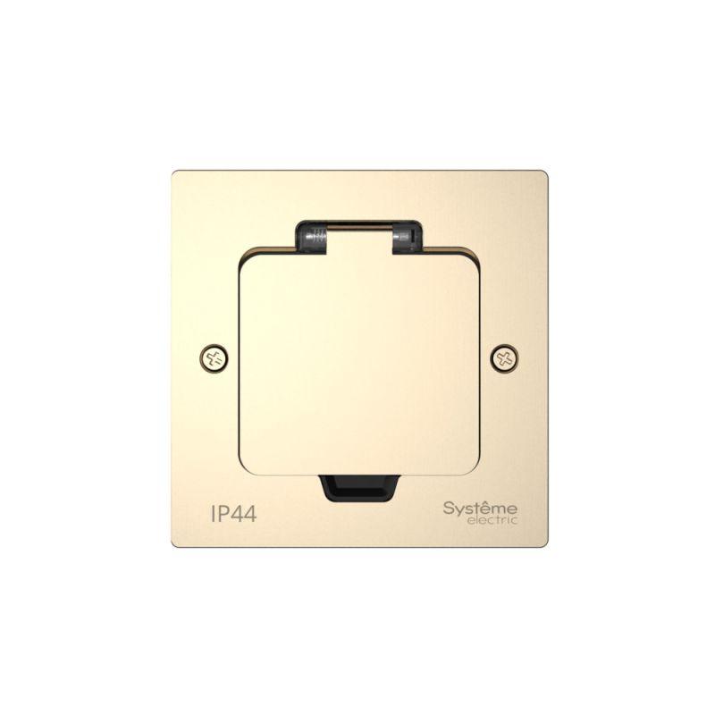 Лючок MultiDesk MDK21 с розеткой 2P+E 16А 250В IP44 с монтажной коробкой для стены фальшпола стола никель SE MDK21102NA