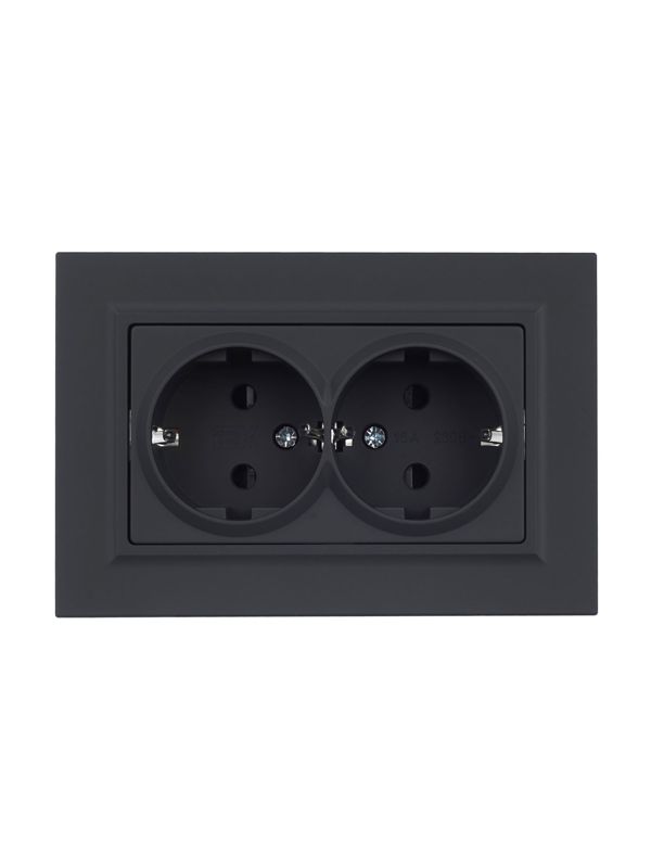 Розетка 2-м СП BRITE РСш12-3-БрГ 16А в сборе с заземл. защ. шторки графит IEK BR-R24-16-K53-F