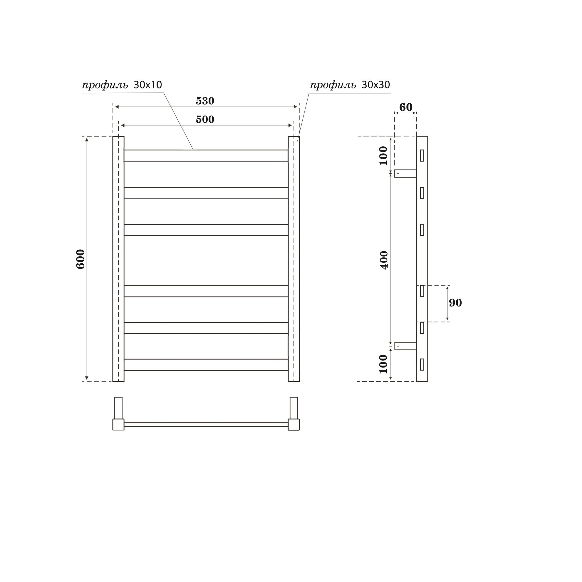 Полотенцесушитель водяной Point Меркурий PN83156B П6 500x600, черный