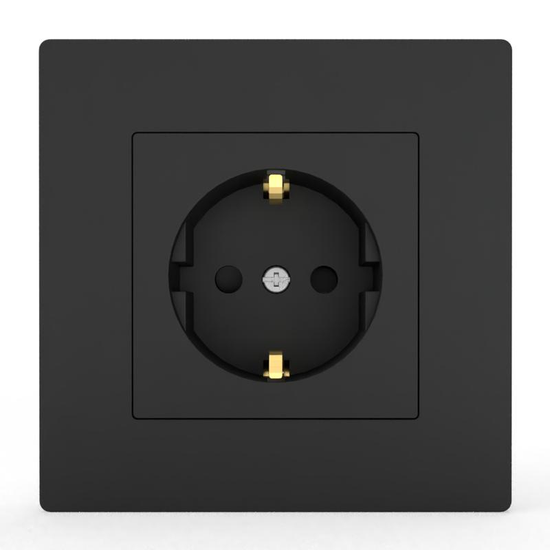 Розетка 1-м СП Pixel 16А IP20 с заземл. защ. шторки в сборе карбон TOKOV ELECTRIC TKE-PX-R1FZSF-C14