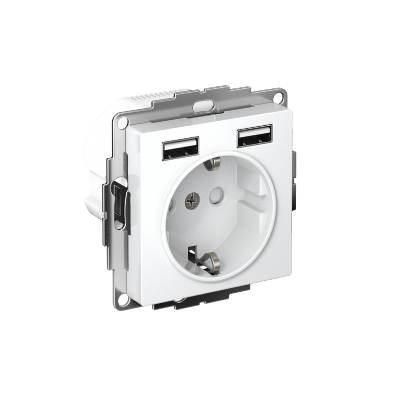 Розетка 1-м СП AtlasDesign 16А IP20 с 2-мя заряд. устройствами USB тип A+A 5В/2.4А 2х5В/1.2А механизм бел. SE ATN000130