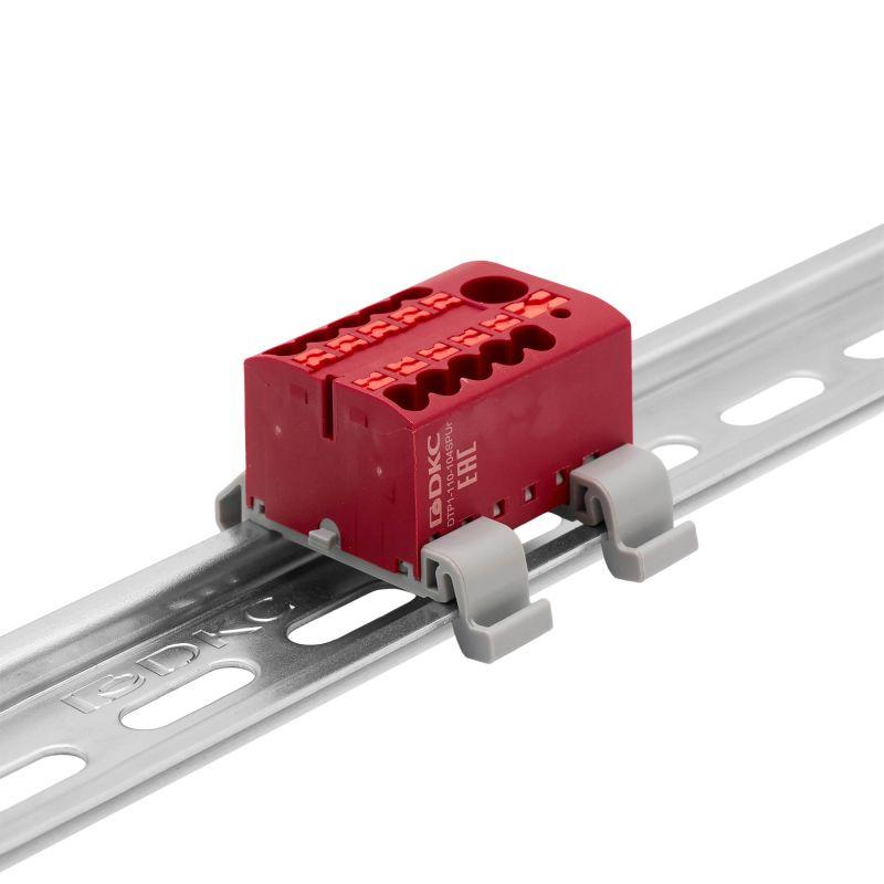 Блок распределительный зажим push-in 1 ввод 6кв.мм 10 точек подключения 25кв.мм красн. DKC DTP1-110-104SPUR