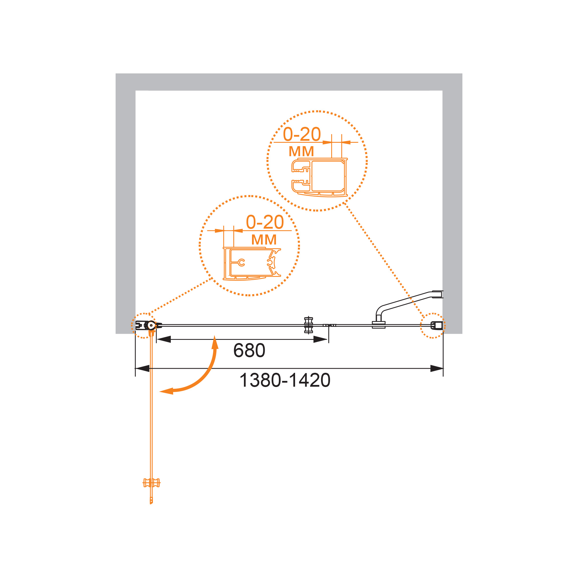 Душевая дверь CEZARES ELENA-W-B-11-60+80-P-Cr-L