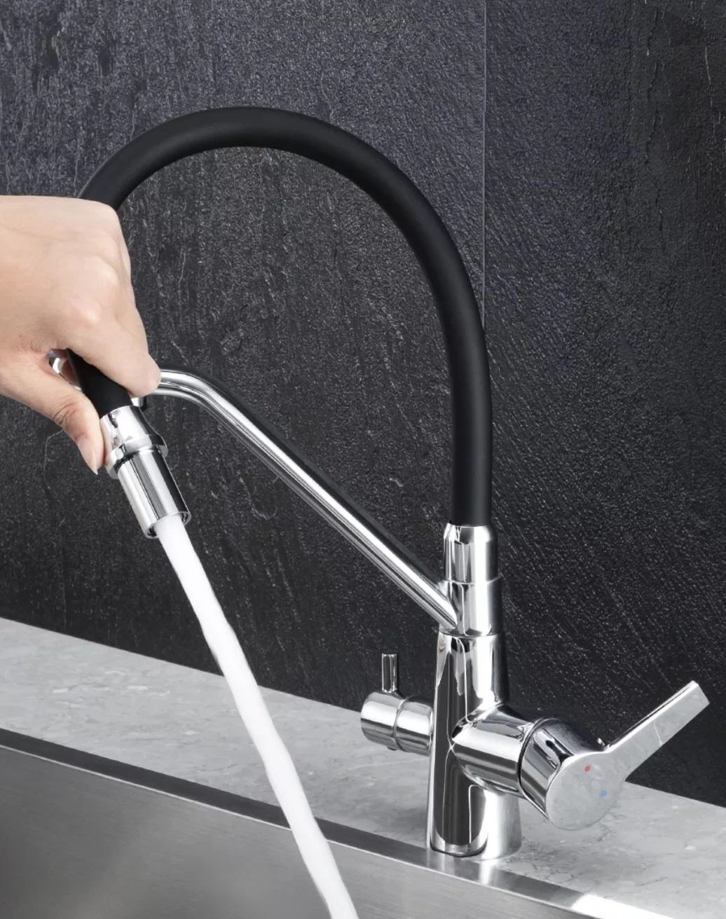 Смеситель ELSE BN из из нержавеющей стали  для кухни BOCH MANN, с краном под фильтр, цвет МАТОВЫЙ НИКЕЛЬ