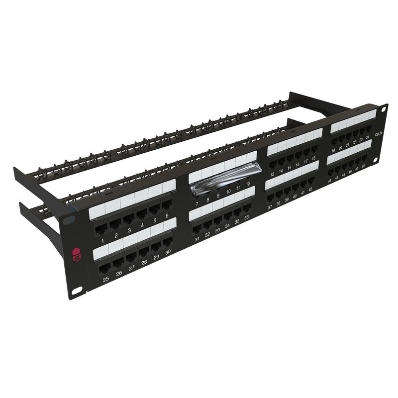 Патч-панель 19дюйм 2U 48 портов RJ45 кат.5E Dual IDC с задн. кабельным организатором черн. SYSMATRIX PP 1902U.S485EU.M