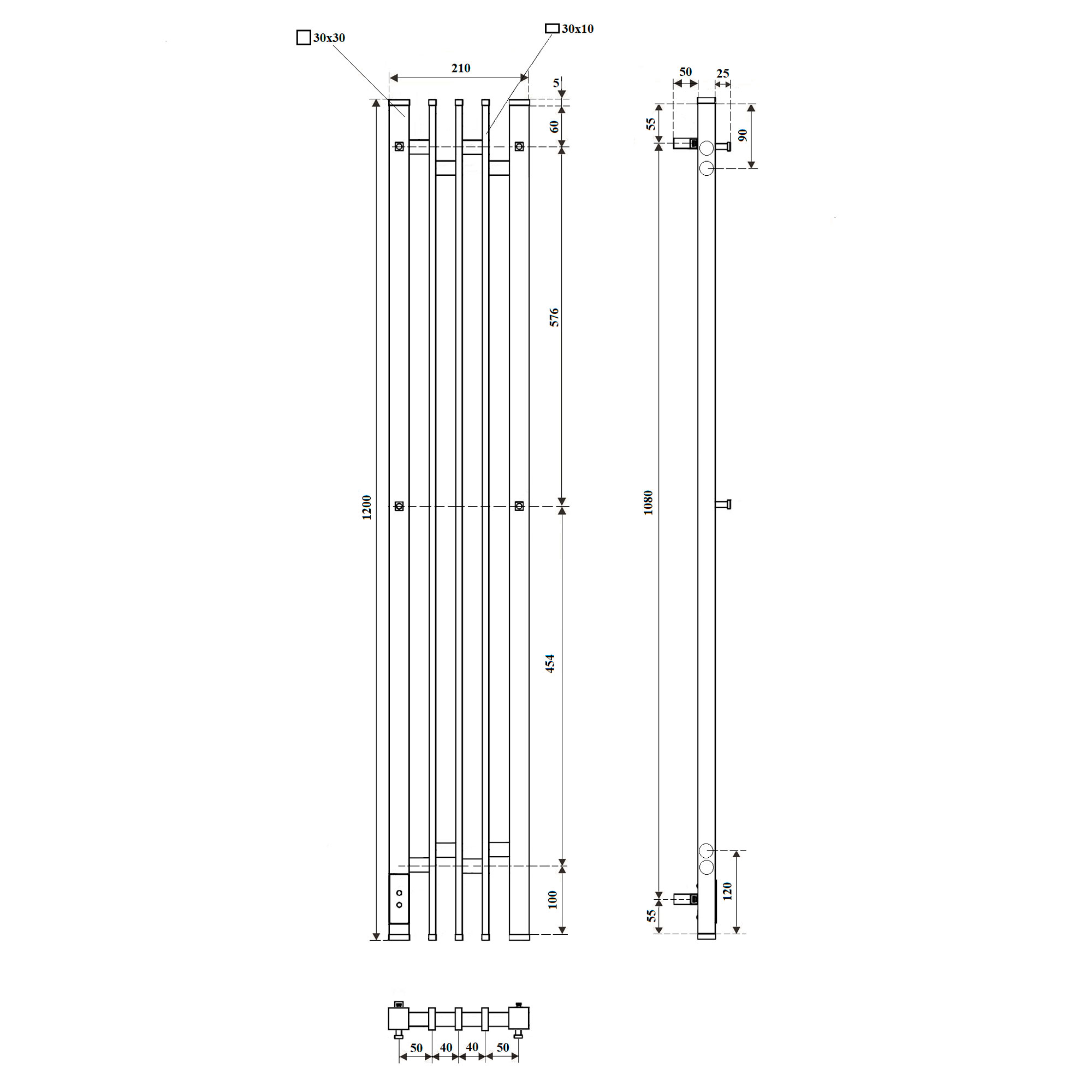 Полотенцесушитель электрический Point Фрея PN20732B П2 180x1200 диммер слева, черный