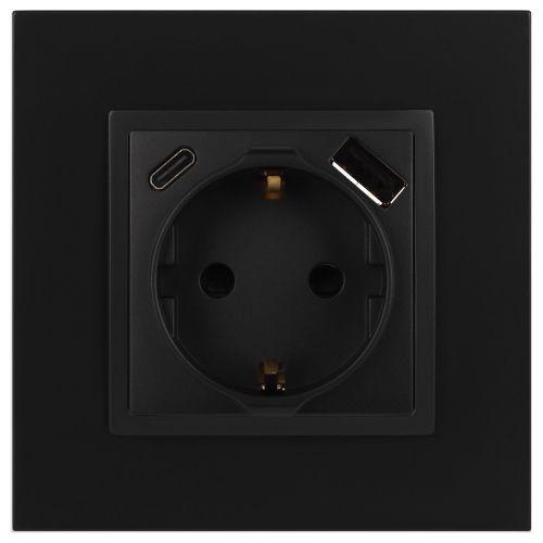 Розетка Elegance 14-4108-05 16A 250В 2P+E защ. шторки с USB type-A+C 3А 5В антрацит Эра Б0067724