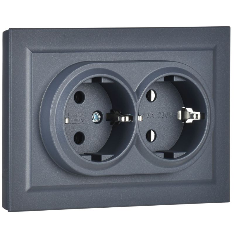Розетка 2-м СП BRITE РС12-3-БрМ 16А в сборе с заземл. без защ. шторок маренго IEK BR-R21-16-K35-F