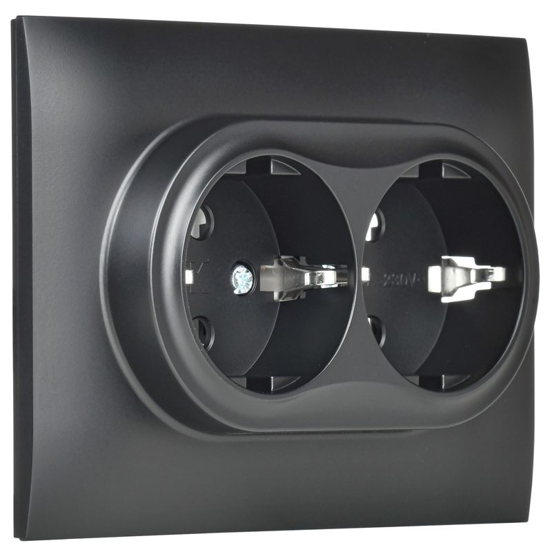 Розетка 2-м SKANDY 16А с заземл. без защ. шторок в сборе SK-R08Bl черн. IEK SK-R21-16-K02-F