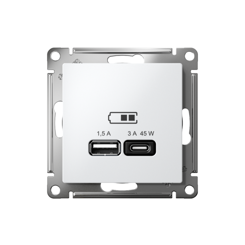 Розетка USB AtlasDesign тип A+C 45Вт QC PD высокоскор. ЗУ механизм бел. SE ATN000129