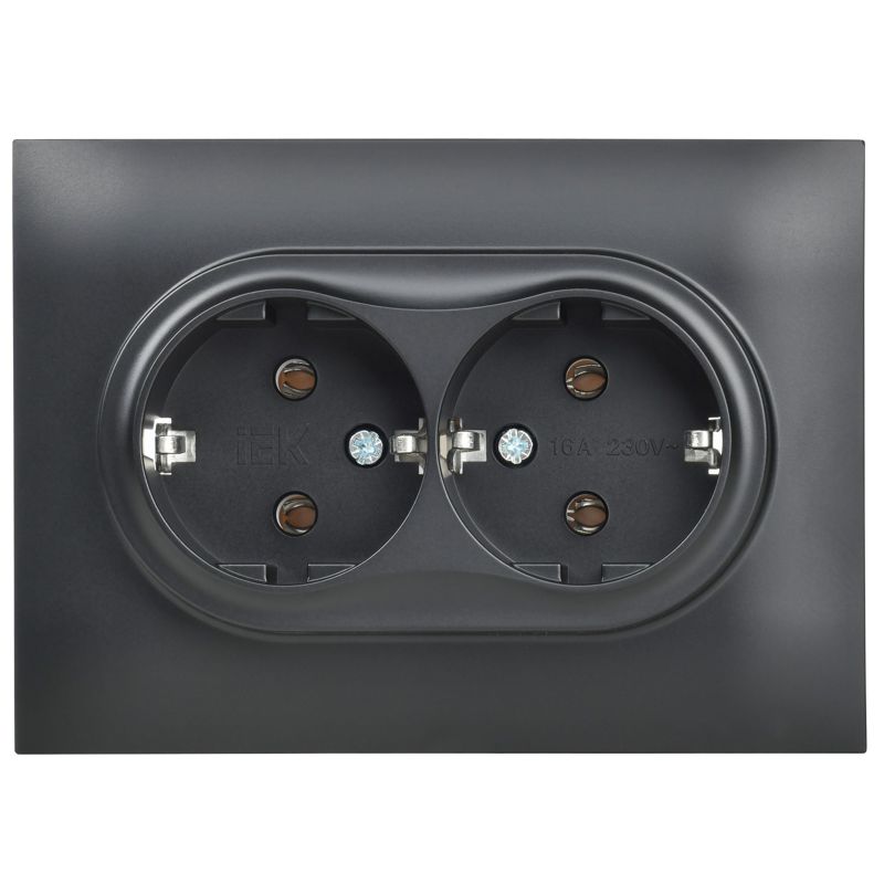 Розетка 2-м SKANDY 16А с заземл. без защ. шторок в сборе SK-R08Bl черн. IEK SK-R21-16-K02-F