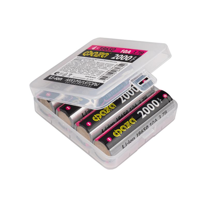 Аккумулятор 18650 3.7В Li-Ion 2000мА.ч без платы защиты PB-4 (уп.4шт) ФАZА 5060319