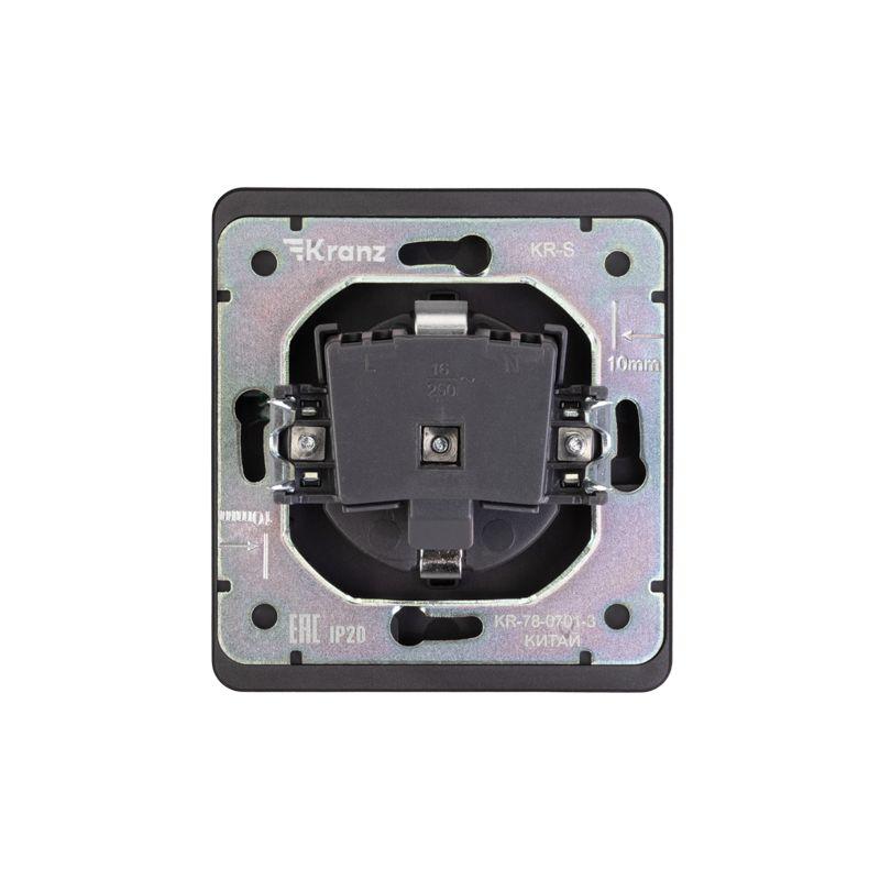 Розетка 1-м СП ROUND MIELE 16А с заземл. защ. шторки оникс Kranz KR-78-0701-3