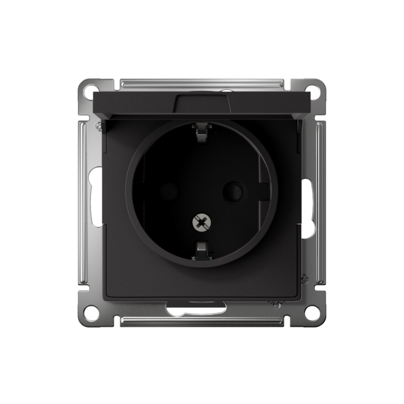 Розетка 1-м СП AtlasDesign 16А IP20 с заземл. защ. шторки с крышкой механизм карбон SE ATN001046