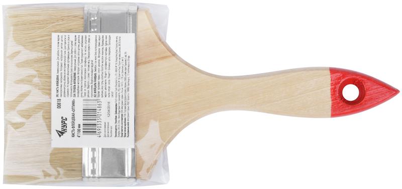 Кисть флейцевая "Оптима" 4дюйм (100мм) натур. свет. щетина деревянная ручка КУРС 00818