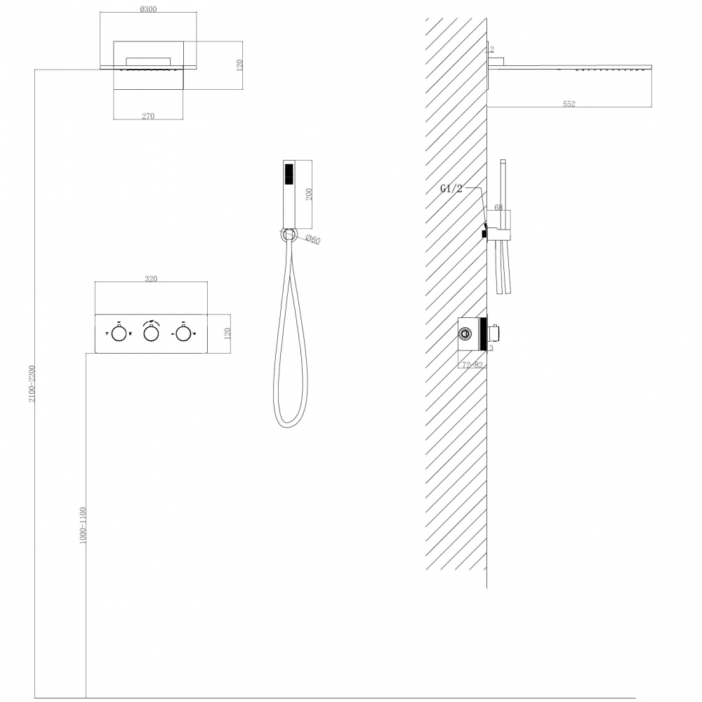 Душевая система ABBER Wasser Kreis AF8151 скрытого монтажа без излива, термостат, хром