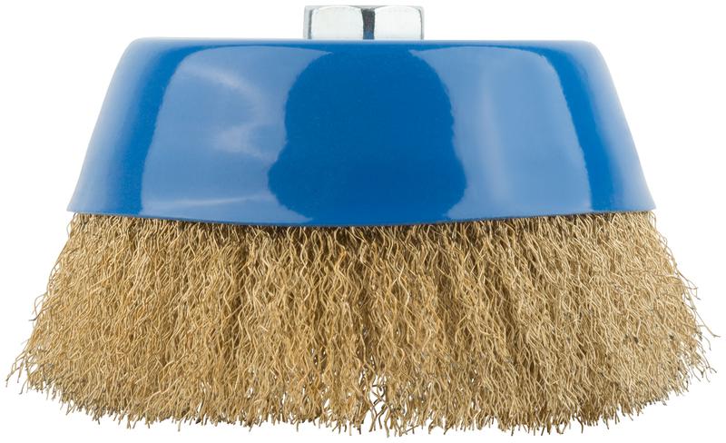 Корщетка тип "чашка" гайка М14 стальная латунированная волнистая проволока 150мм MOS 38945М