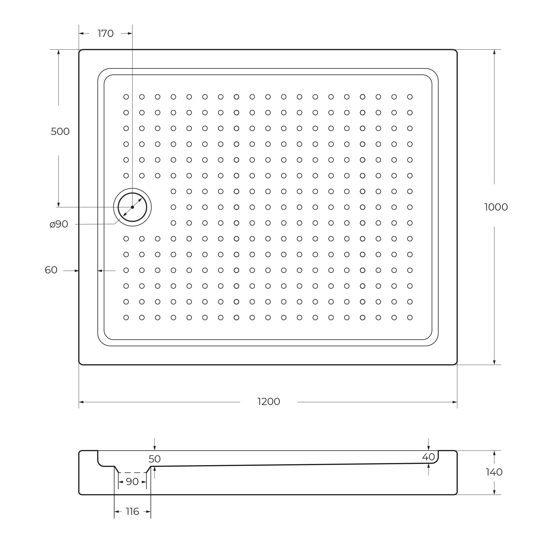 Акриловый поддон CEZARES TRAY-A-AH-120/100-15-W