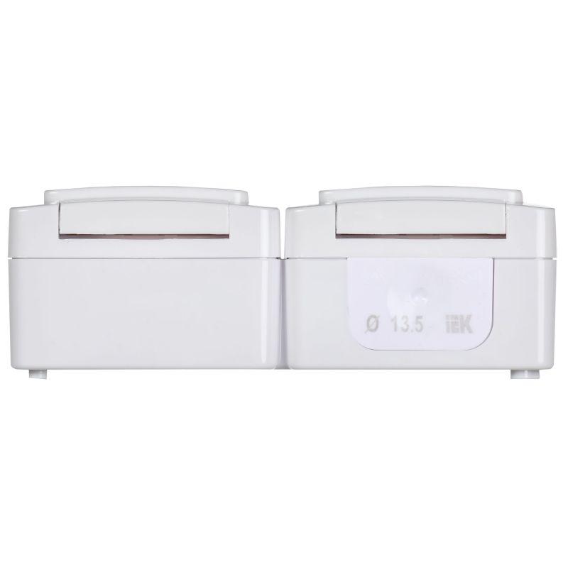 Розетка 2-м ОП Гермес Plus РСб22-3-ГПБб 16А IP54 с заземл. с крышкой бел. IEK ERMP22-K01-16-54-EC