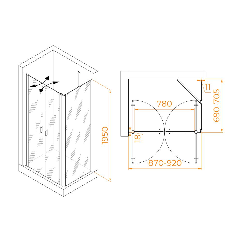Душевой уголок RGW PA-144 (PA-104+Z-050-2+O-204), 060814497-11