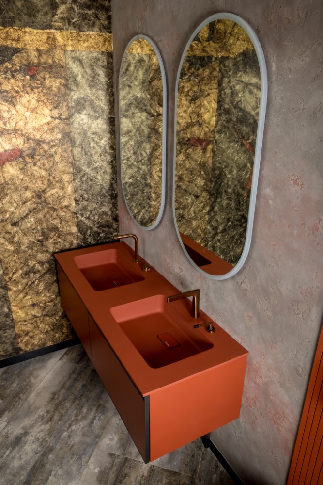 QUATRO 140 раковина-моноблок TERRACOTTA (двойная) 1410*520*157 акрил