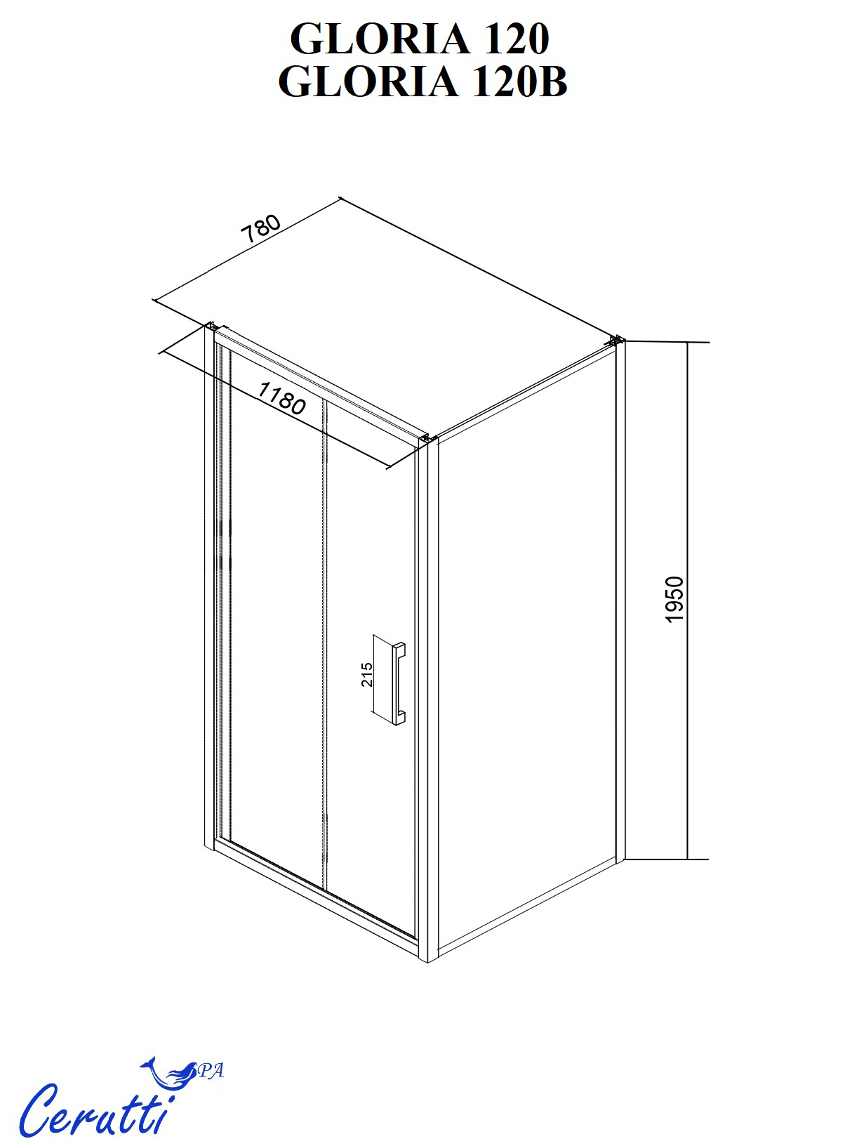 Ограждение GLORIA120B душевое Ceruttispa без поддона (80x120x195)