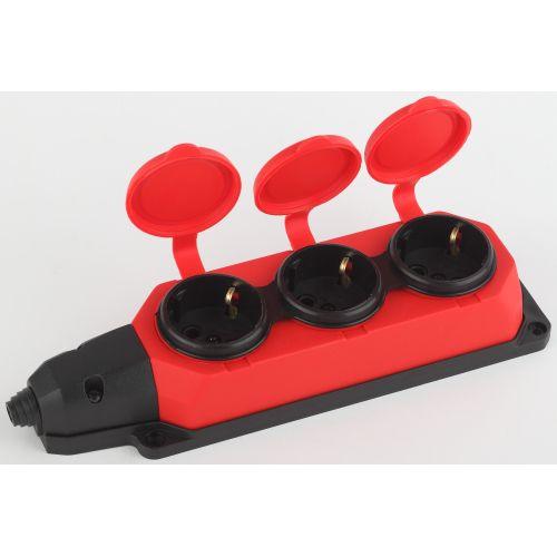 Колодка удлинителя 3-м с заземл. 16А IP44 K-3e-RED-IP44 каучук красн. Эра Б0044552