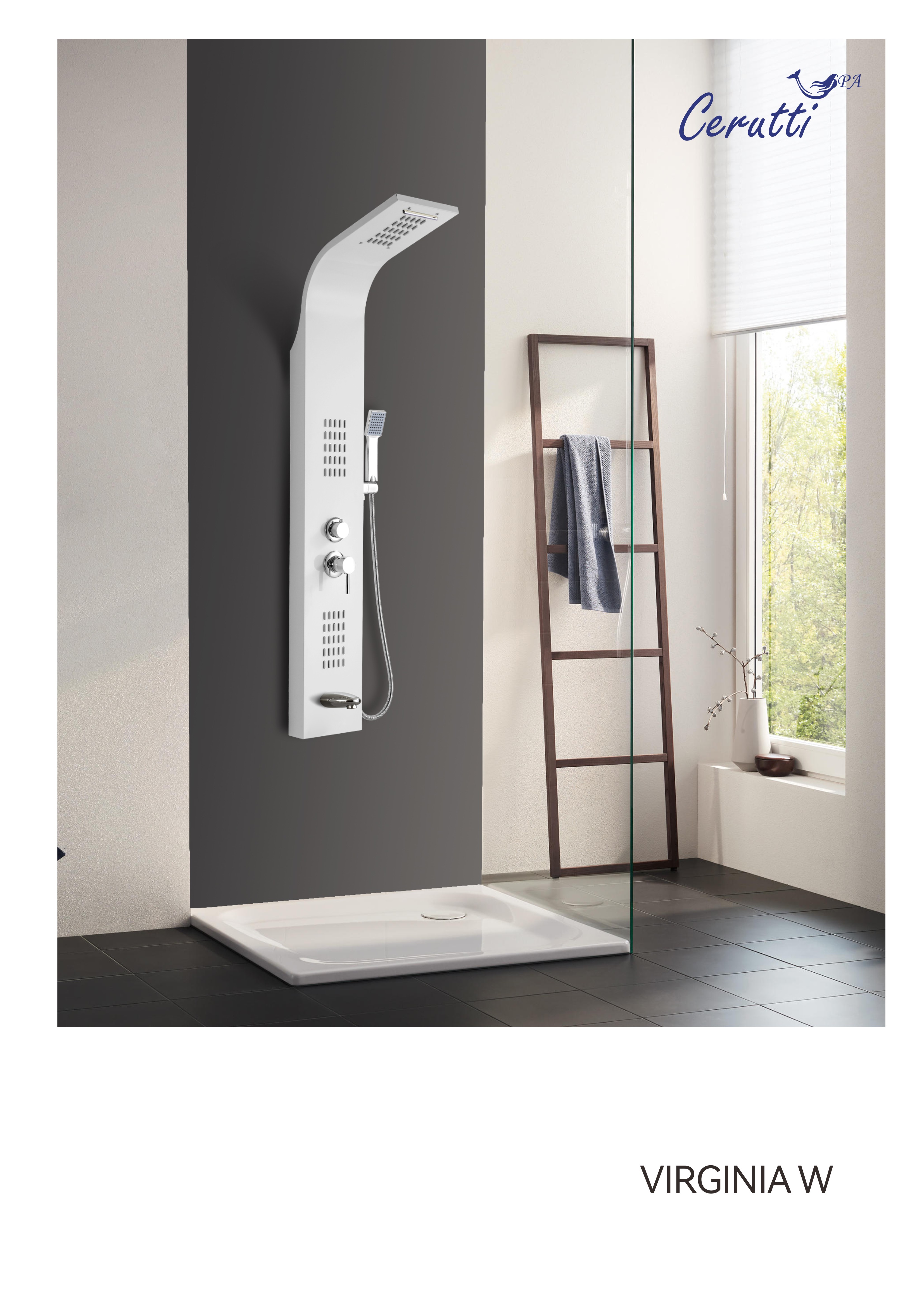 Панель VIRGINIA W душевая из нержавеющей стали с форсунками Ceruttispa CT9990, цвет белый