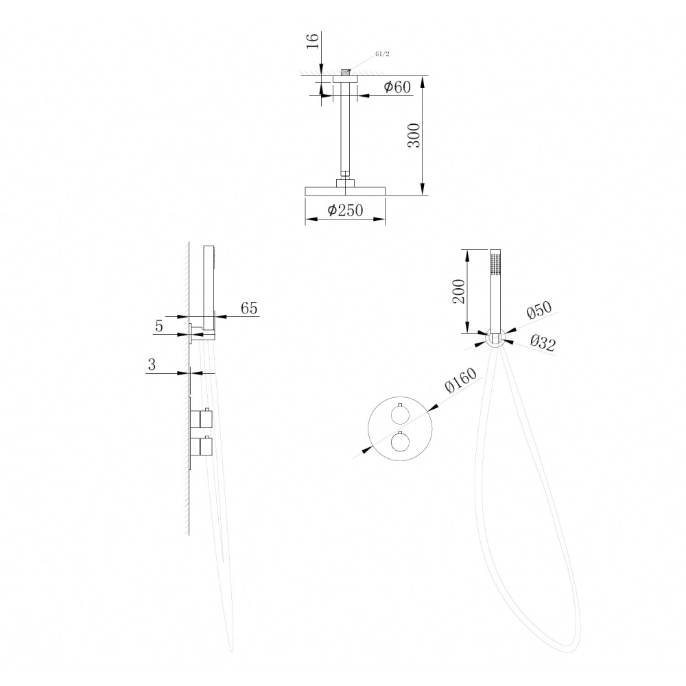 Душевая система ABBER Wasser Kreis AF8121G скрытого монтажа без излива, золото матовое