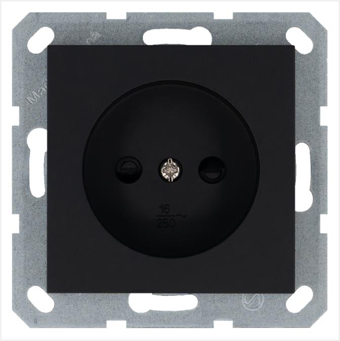 Розетка 1-м 16А IP20 без заземл. защ. шторки механизм черн. матов. soft touch Jasmart G5503PB