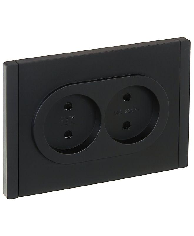 Розетка 2-м СП FORTE&PIANO FP125 10А без заземл. защ. шторки безвинт. крепл. черн. IEK FP-R23-10-1-K02