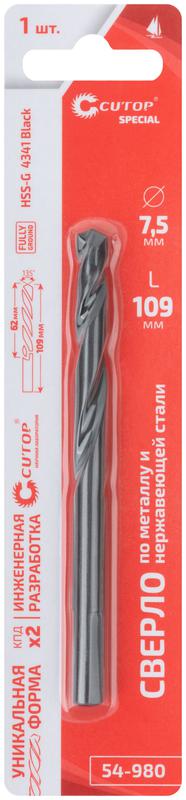 Сверло по металлу Special HSS-G 7.5х109/62мм Cutop 54-980