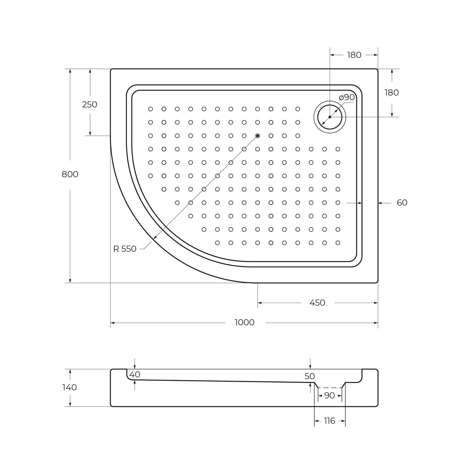 Акриловый поддон CEZARES TRAY-A-RH-100/80-550-15-W-R