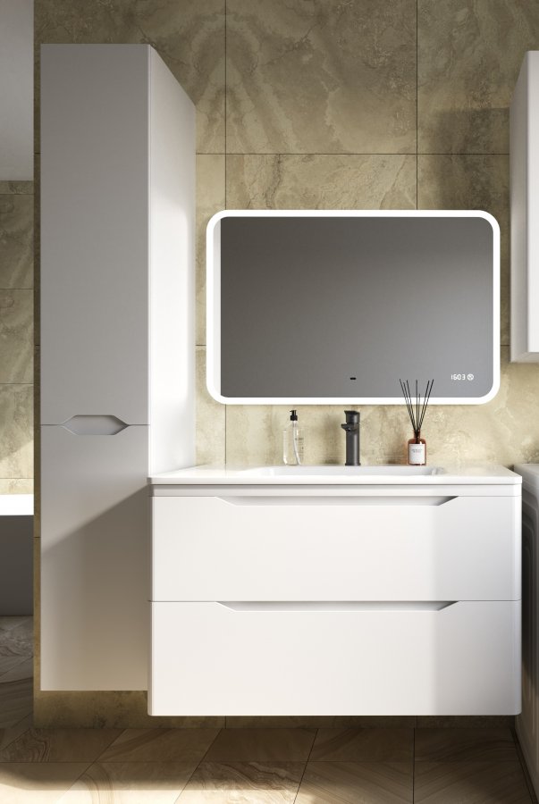 Тумба подвесная "Марелла 90" (2 ящ.) Люкс антискрейтч белый матовый, PLUS