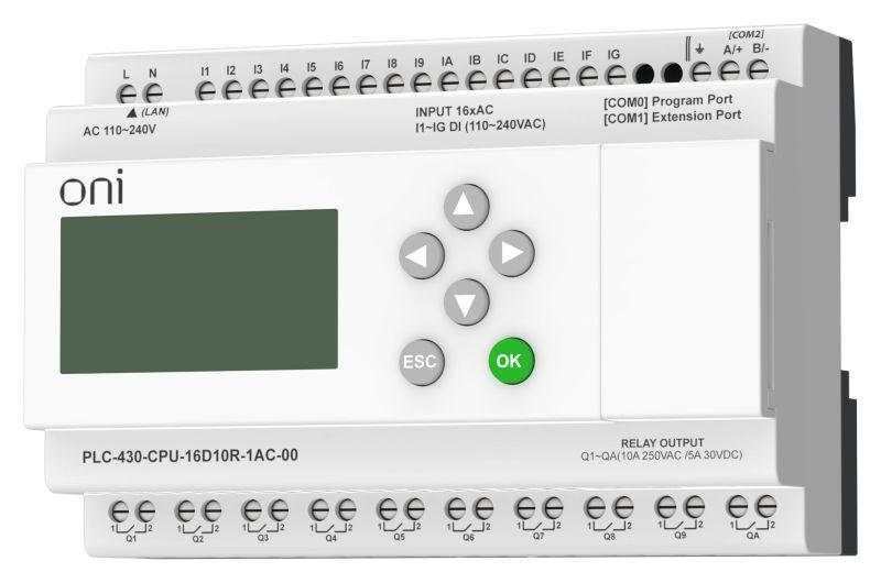 Модуль ЦПУ ПЛК 430 16 DI 10 RO 220В AC с Ethernet портом с экраном ONI PLC-430-CPU-16D10R-1AC-00