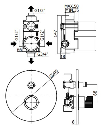 Смеситель встраиваемый для душа на 2 выход Paffoni JO JO015NO встраиваемый Черный матовый