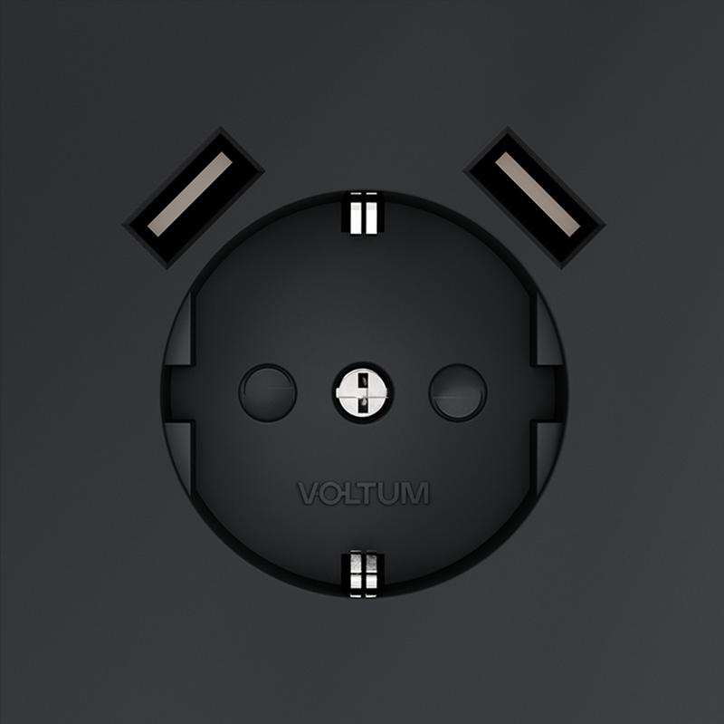 Розетка 1-м СП S70 16А с USB A+A с заземл. защ. шторки механизм графит Voltum VLS040407