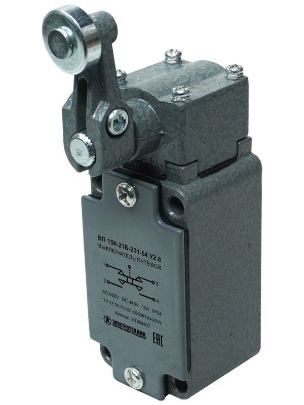 Выключатель путевой ВП 15К-21Б-231-54 У2.8 IP54 рычаг с роликом прямого действия Электротехник ET004427