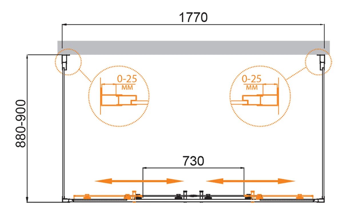 Душевой уголок П-ОБРАЗНЫЙ CEZARES MOLVENO-AH-22-180/90-C-Cr-IV