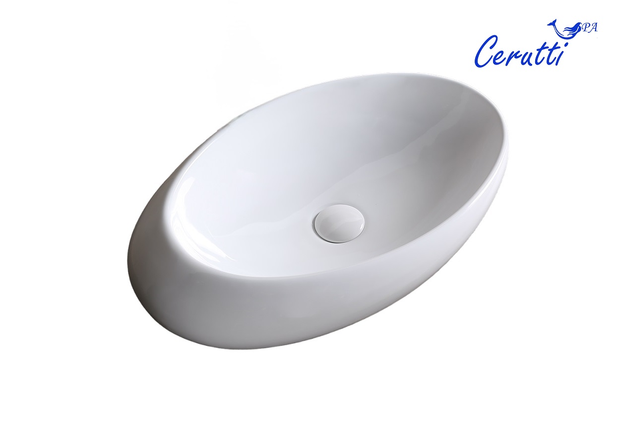Раковина CR0058B накладная, белая, смещенный овал 580х370х140 Ceruttispa