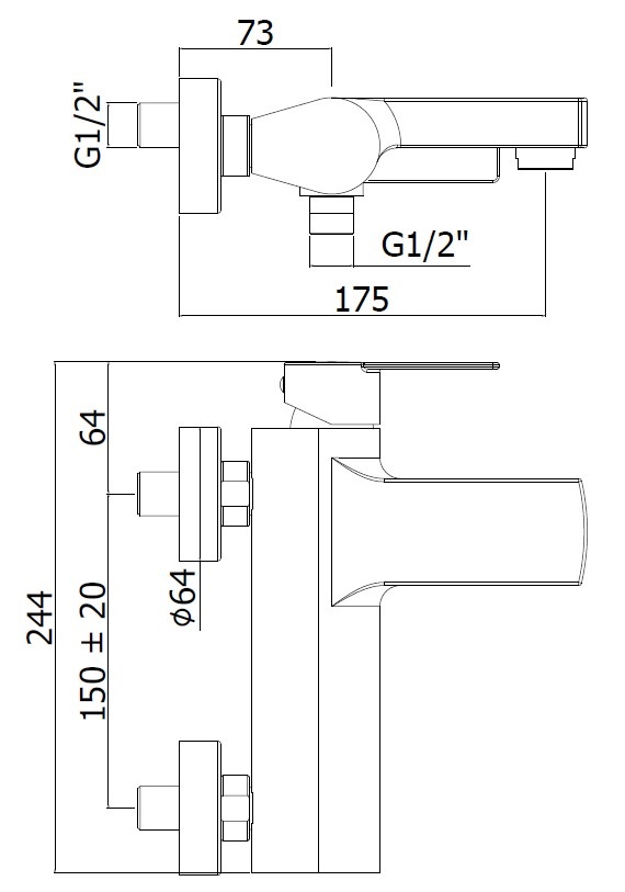 Смеситель для ванны Paffoni TANGO TA022CR Хром