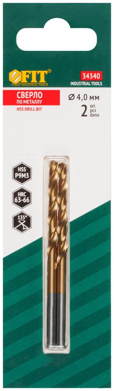 Сверло HSS по металлу титановое покрытие в блист. 4.0мм (уп.2шт) FIT 34340