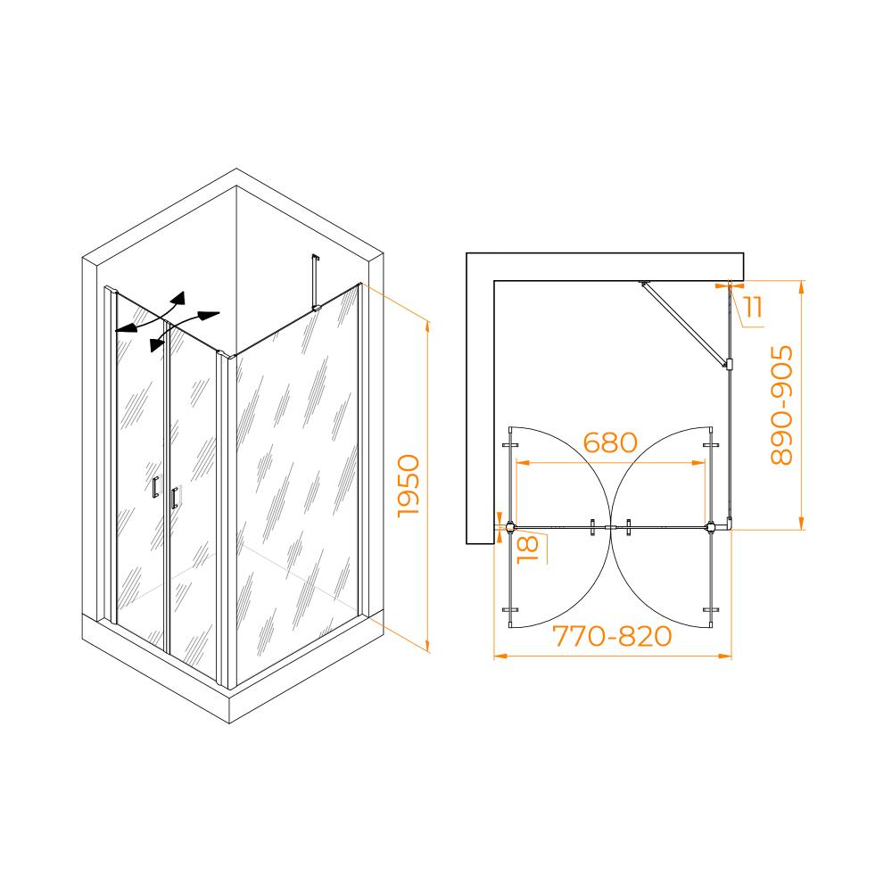 Душевой уголок RGW PA-144B (PA-104B+Z-050-2B+O-204B), 060814489-14