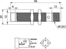 Датчик индуктивный (NPN-НЗ) разъем M12х4мм 400Гц) выступающий 10-30В DC IP67 EMAS SIM12NM1OSX